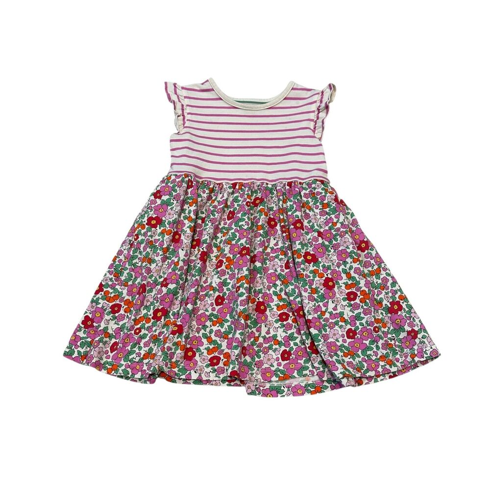 Mini Boden Pink Posie Frill Sleeve Cotton Dress Size 4-5Y